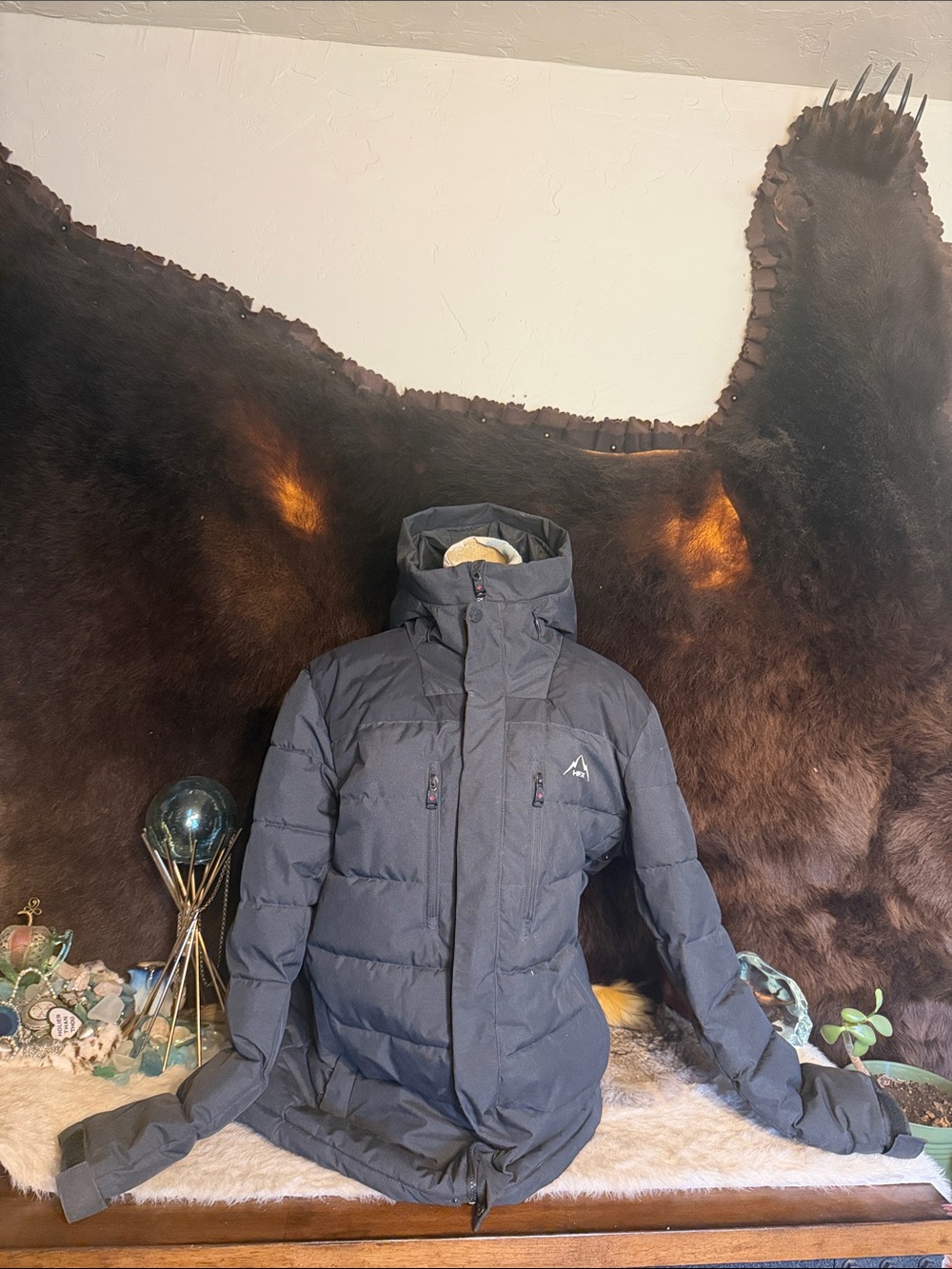 Men's Hooded Puffer Jacket - Charcoal & black L (5000G)
